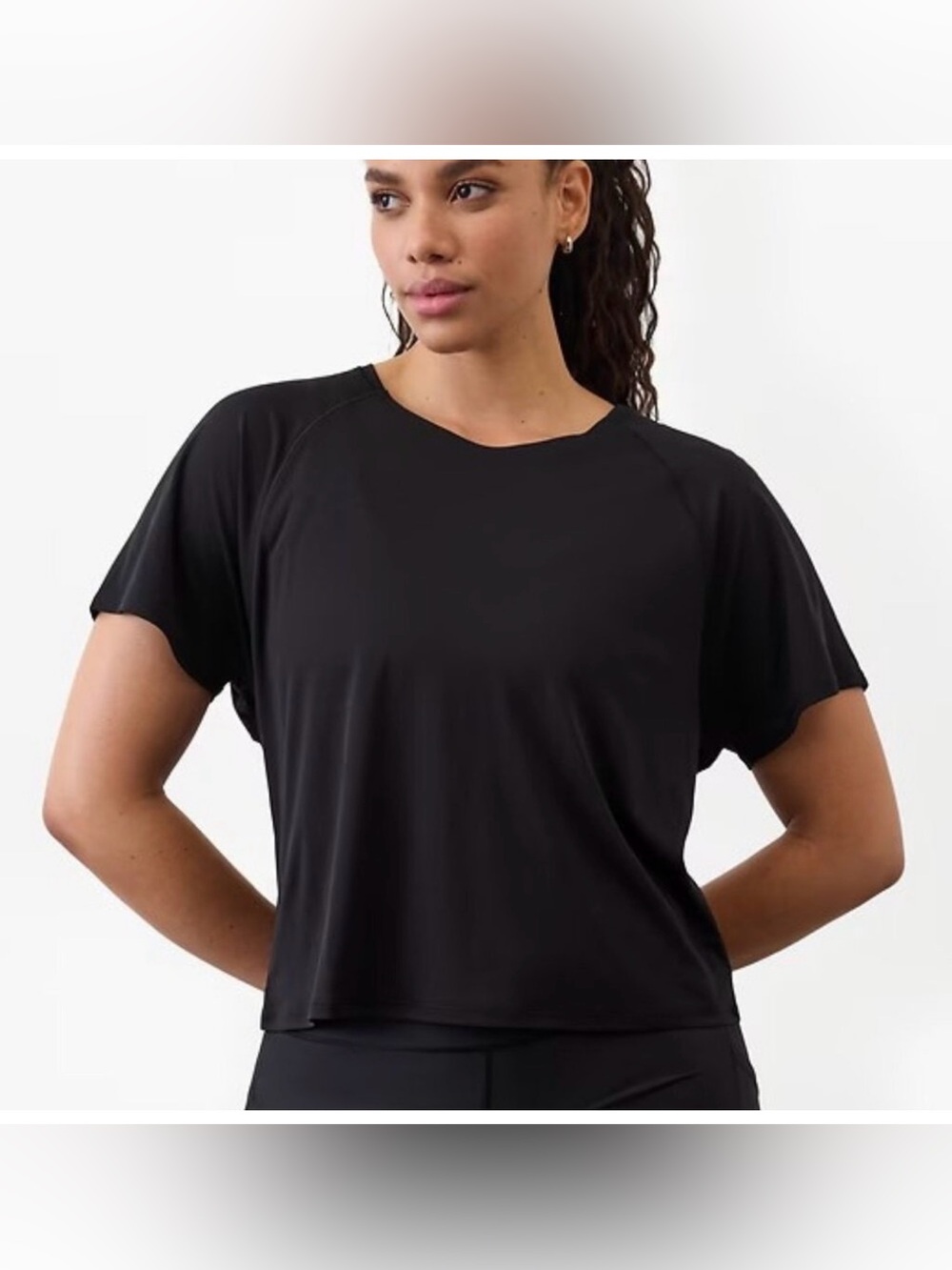 NWT Athleta Grid Knit Tee Black Medium Lightweight Short Sleeves